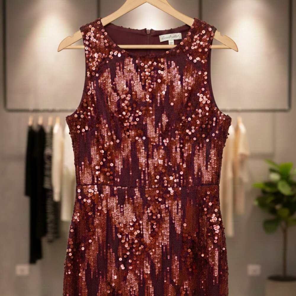 Emerald Sundae Burgundy Sequin Velvet Cocktail Dress - S NEW - Picture 7 of 12